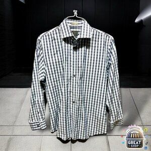 CALIBRATE 16 Black White Gingham Trim Fit Long Sleeve Dress Shirt